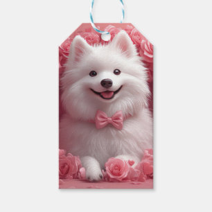 American Eskimo with Roses - Valentine's Day Gift Tags