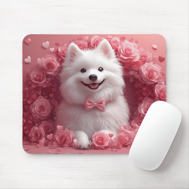 American Eskimo with Roses - Valentine's Day Mouse Pad (With Mouse)
