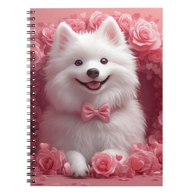 American Eskimo with Roses - Valentine's Day Notebook (Front)