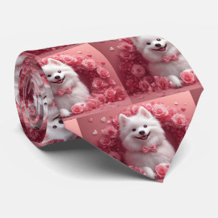 American Eskimo with Roses - Valentine's Day Tie