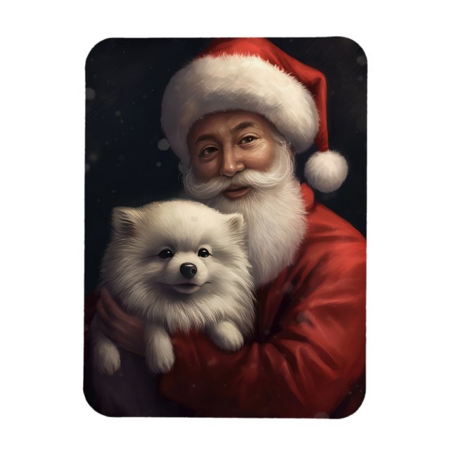 American Eskimo with Santa Claus Festive Christmas Magnet (Vertical)