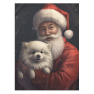 American Eskimo with Santa Claus Festive Christmas Tablecloth