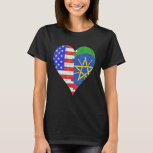 American Ethiopian Flag Heart T-Shirt