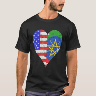 American Ethiopian Flag Heart T-Shirt