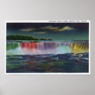 American Falls Illuminated at Night during Winte Poster