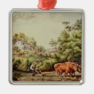 American Farm Scenes Metal Ornament