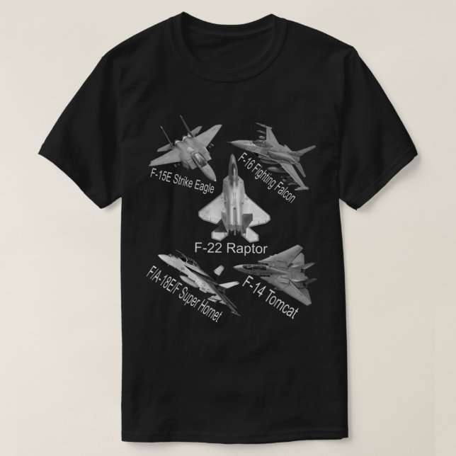 American Fighters Jets F22 Raptor F14 Tomcat Plane T-Shirt (Design Front)