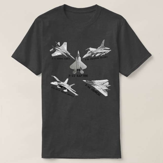 American Fighters Jets F22 Raptor F14 Tomcat Plane T-Shirt (Design Front)