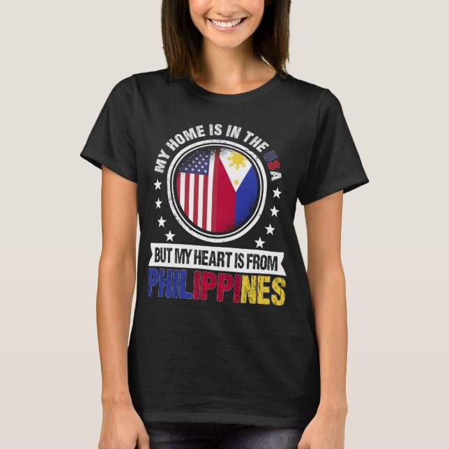 American Filipino Flag Heart Phillipines Patriot T-Shirt (Front)