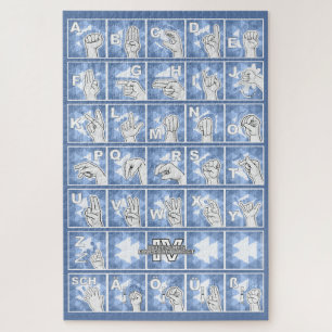 American Finger Alphabet 4 - blue / Jigsaw Puzzle