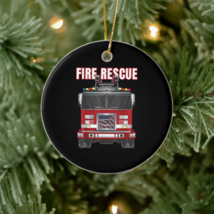 American Fire Rescue Firefighter Department Truck Ceramic Ornament