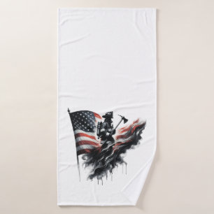 American firefighter.Flag of the United States. Bath Towel