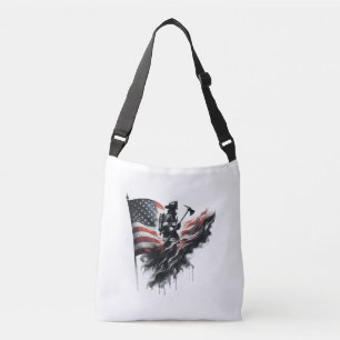 American firefighter.Flag of the United States. Crossbody Bag