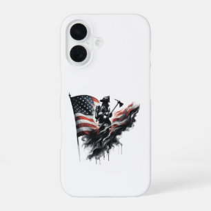 American firefighter.Flag of the United States. iPhone 16 Case