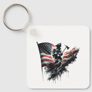 American firefighter.Flag of the United States. Key Ring