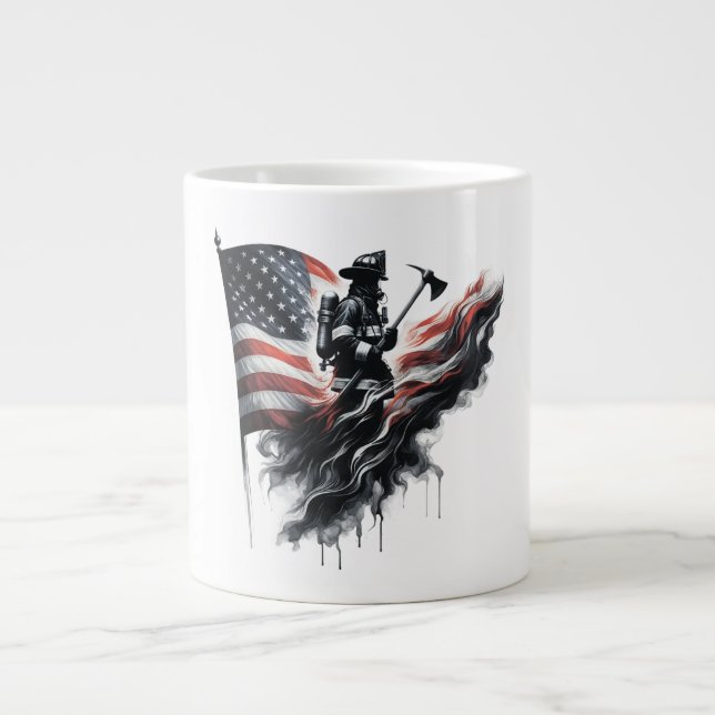  American firefighter.Flag of the United States. Large Coffee Mug (Front)