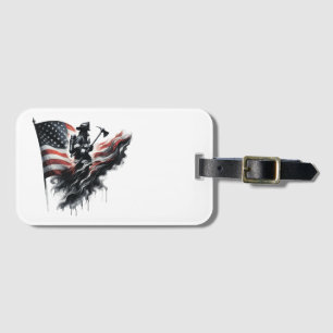 American firefighter.Flag of the United States. Luggage Tag