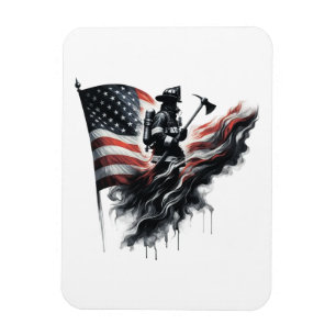 American firefighter.Flag of the United States. Magnet