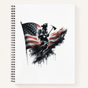 American firefighter.Flag of the United States. Notebook