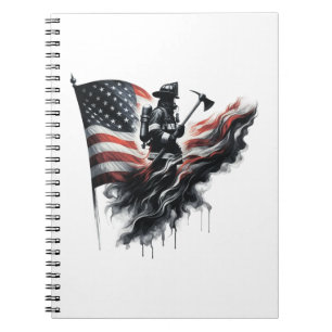 American firefighter.Flag of the United States. Notebook