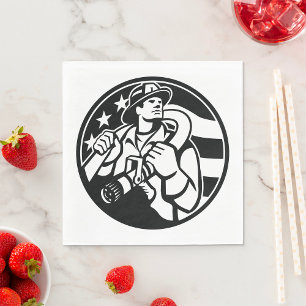 American Firefighter Hero Bold Black And White Napkin