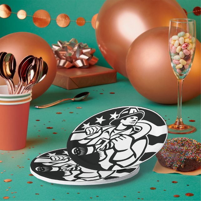 American Firefighter Hero Bold Black And White  Paper Plate (Creator Uploaded)