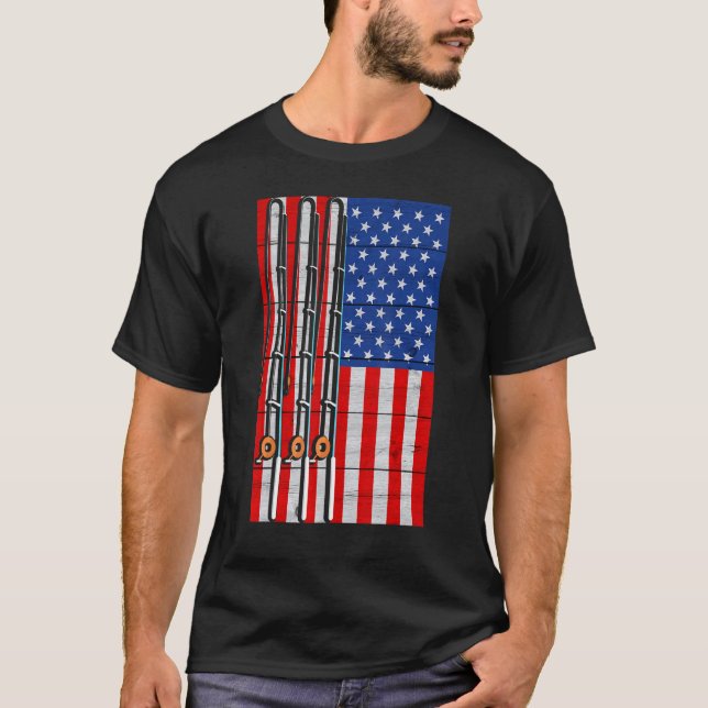 American Fish Flag Fishing Pole Rod Fishing  Fishe T-Shirt (Front)