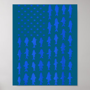 American Fish Silhouette Flag Patriotic Design Poster