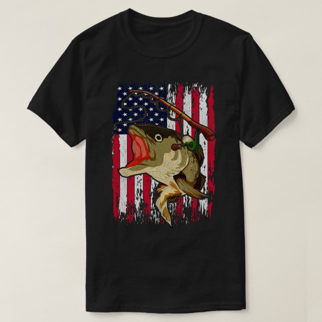 American Fisherman Angle Fish US Flag Fishing T-Shirt (Design Front)