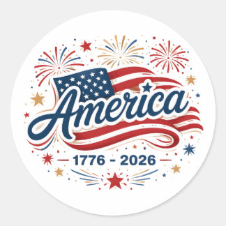 American Flag 1776 2026 Fireworks Stars Classic Round Sticker