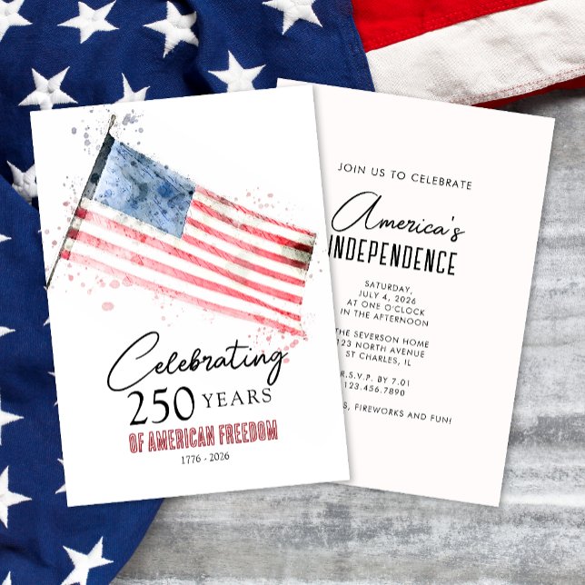 American Flag 250 Years Freedom 4th of July Party Invitation (Creator Uploaded)