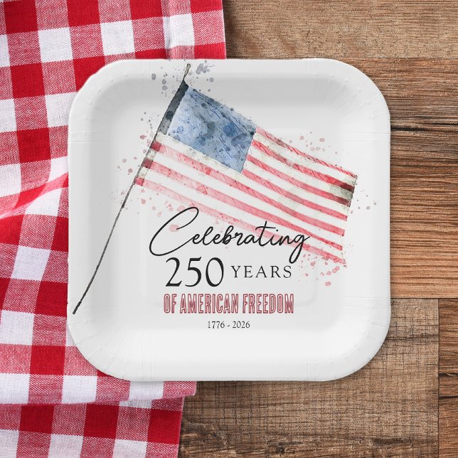 American Flag 250 Years Freedom 4th of July Party Paper Plate (Creator Uploaded)