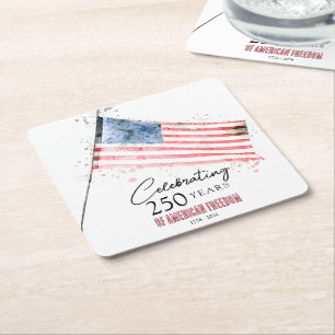 American Flag 250 Years Freedom 4th of July Party Square Paper Coaster