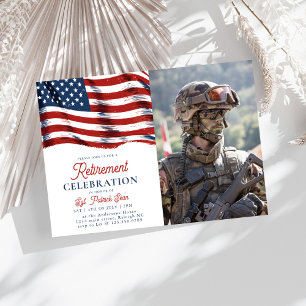 American Flag 4th of July Army Photo Retirement Invitation