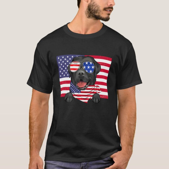 American Flag 4th Of July Black Labrador Dad Mum D T-Shirt (Front)