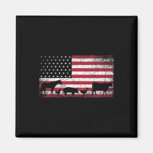 American Flag 4th Of July Chicken Horse Cow Pig Fa Magnet