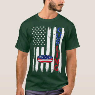 American Flag 4th Of July Curling USA Patriotic T-Shirt
