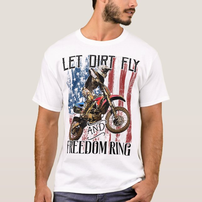 American Flag 4th of July Dirt Bike Motocross Raci T-Shirt (Front)