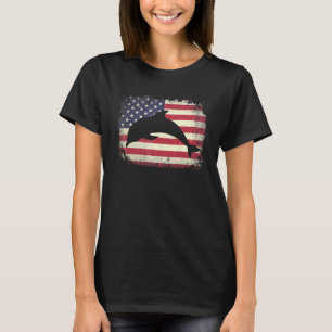 American Flag 4th Of July Dolphin Dad Mum Dolphin T-Shirt