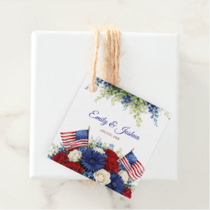 American Flag 4th of July Floral Wedding Tag