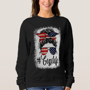 American Flag 4th Of July Gigi Life Messy Bun Moth Sweatshirt