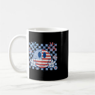 American Flag 4th Of July Groovy Smiling Face Chec Coffee Mug