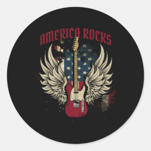 American Flag 4th Of July Guitar Classic Round Sticker