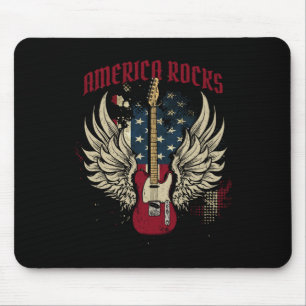 American Flag 4th Of July Guitar Mouse Pad