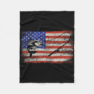 American Flag 4th Of July Independence Day Fishing Fleece Blanket