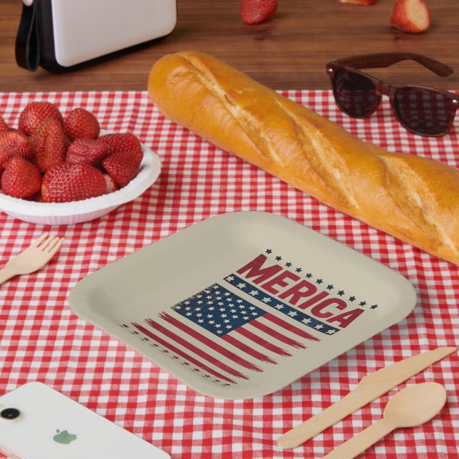 American Flag 4th of July Merica Paper Plate (Picnic)