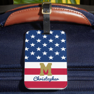 American Flag 4th of July Name & Monogram Luggage Tag