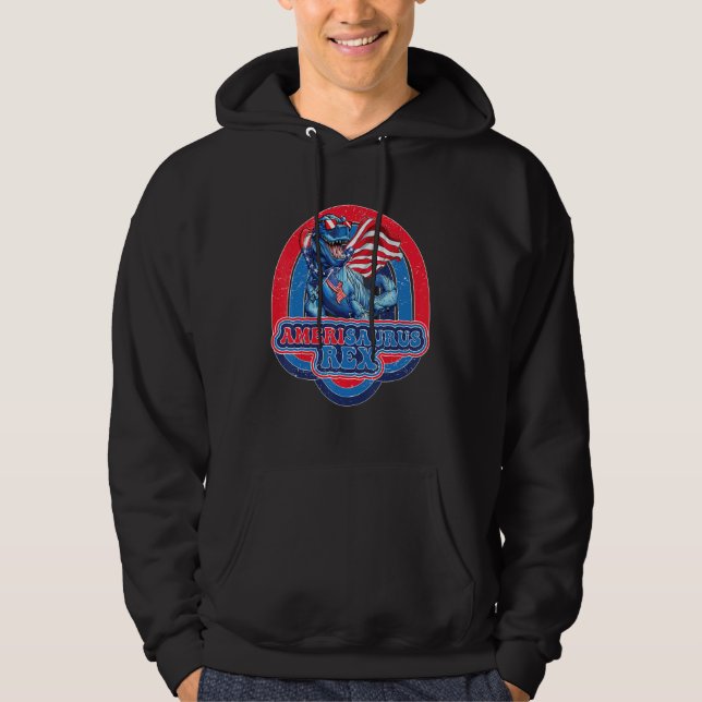 American Flag 4th Of July Rex Dinosaur Amerisaurus Hoodie (Front)