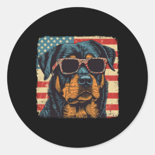 American Flag 4th Of July Rottweiler Dog Art Classic Round Sticker
