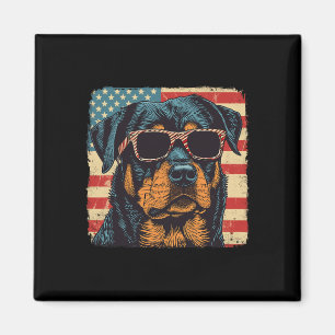 American Flag 4th Of July Rottweiler Dog Art Magnet